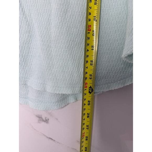 Free People Light Blue Rainbow Thermal Top Sz S Stretch Cuff Embroidered Aztec - Picture 5 of 5